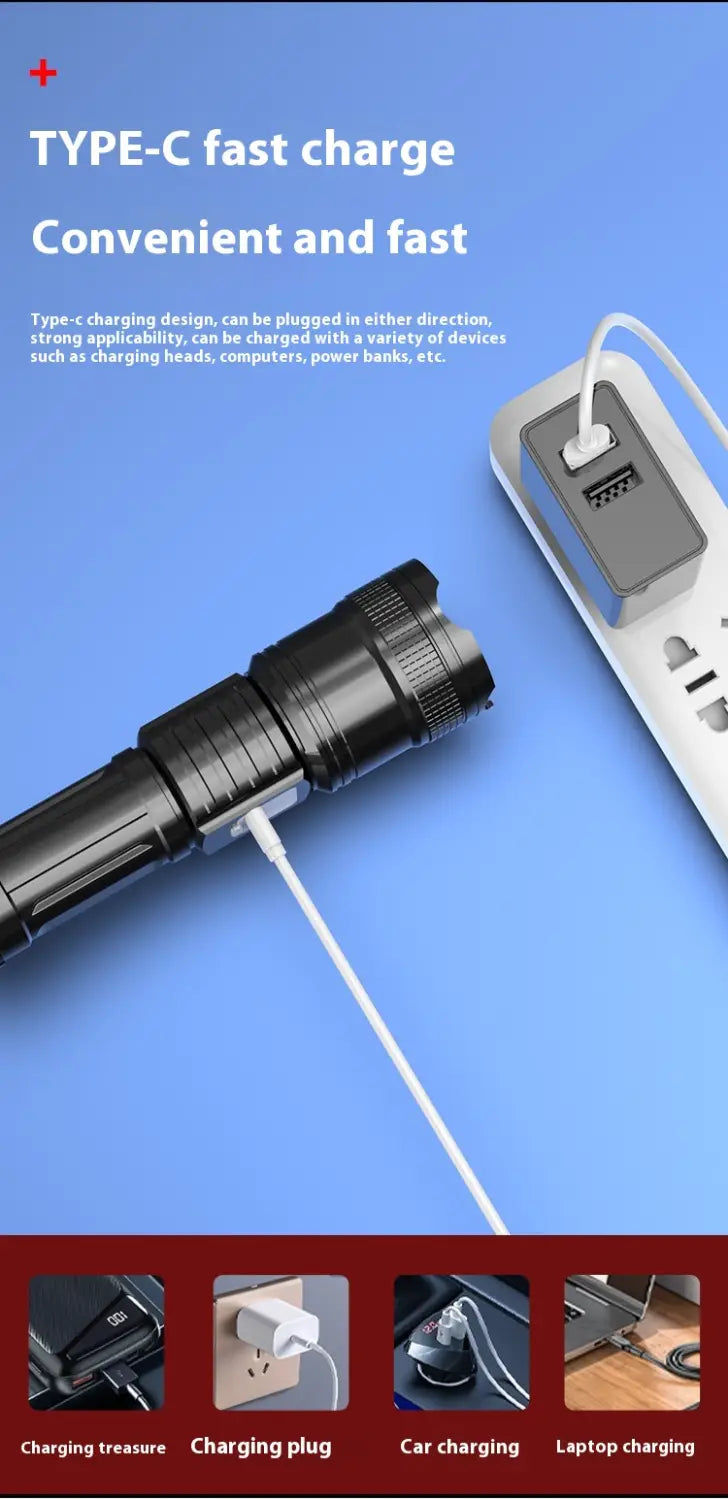 Super Bright 5W Digital Display Flashlight with Zoom Power and Overcharge Protection