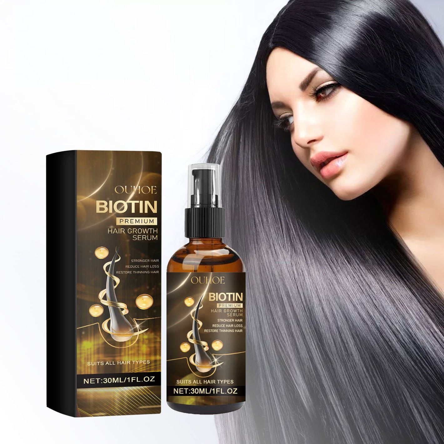 Biotin Hair Growth Serum with Ginger Ginseng Grape Seed Oil and Vitamin E 30ml - Teleplus