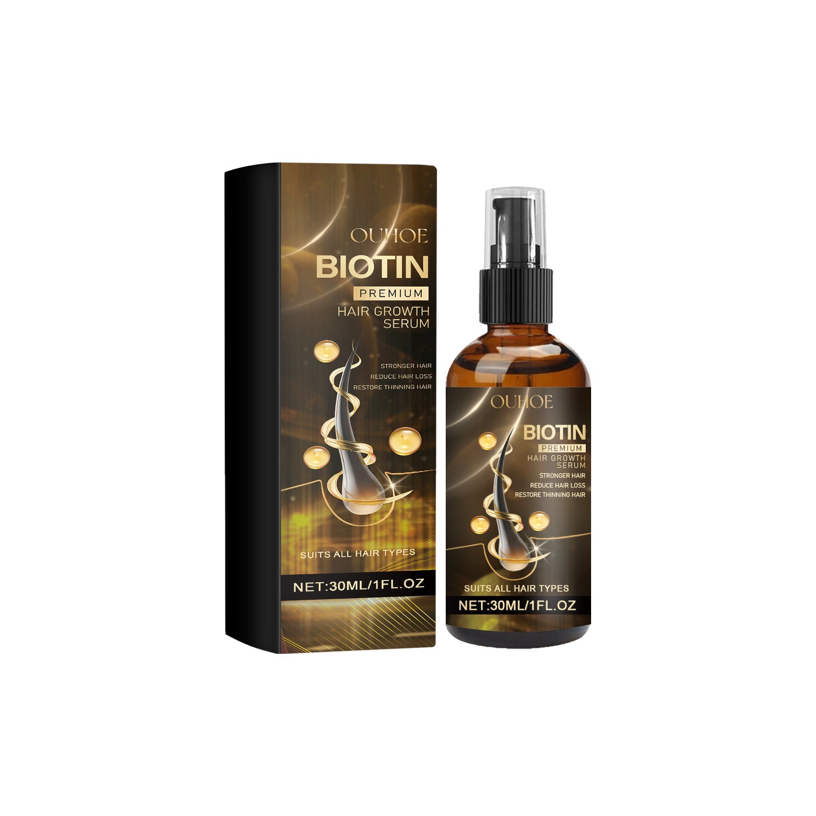 Biotin Hair Growth Serum with Ginger Ginseng Grape Seed Oil and Vitamin E 30ml - Teleplus