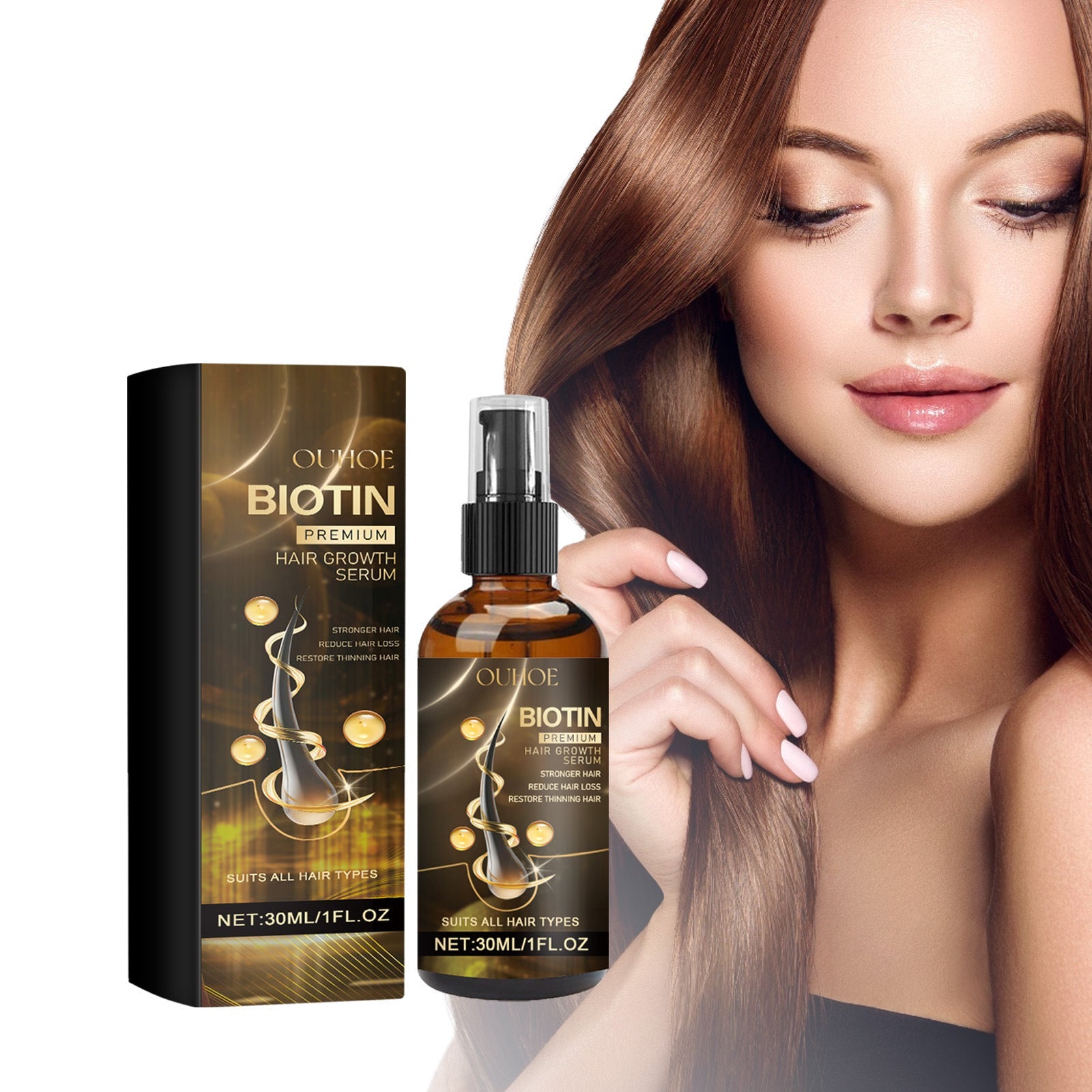 Biotin Hair Growth Serum with Ginger Ginseng Grape Seed Oil and Vitamin E 30ml - Teleplus