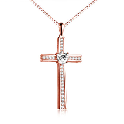 Birthstone Rose Gold Plated Cross Necklace for Women Jewelry Gift - Sparkle with Necklaces birthstone rose gold plated