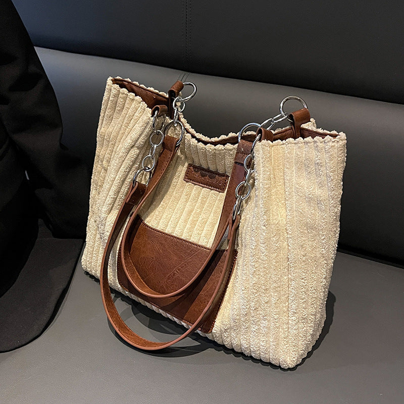 Black and brown Corduroy Student Shoulder Bag for College Commuting - Brown college student shoulder bag class commuter