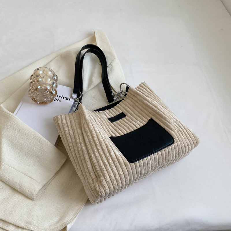 Black and brown Corduroy Student Shoulder Bag for College Commuting - Brown college student shoulder bag class commuter