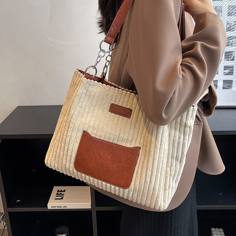 Black and brown Corduroy Student Shoulder Bag for College Commuting - Brown college student shoulder bag class commuter