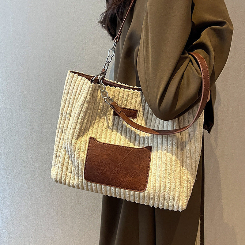 Black and brown Corduroy Student Shoulder Bag for College Commuting - Brown college student shoulder bag class commuter