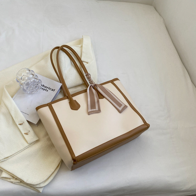 Black and Brown PU Leather Shoulder Bag with External Pocket Zipper Pouch - shoulder bag