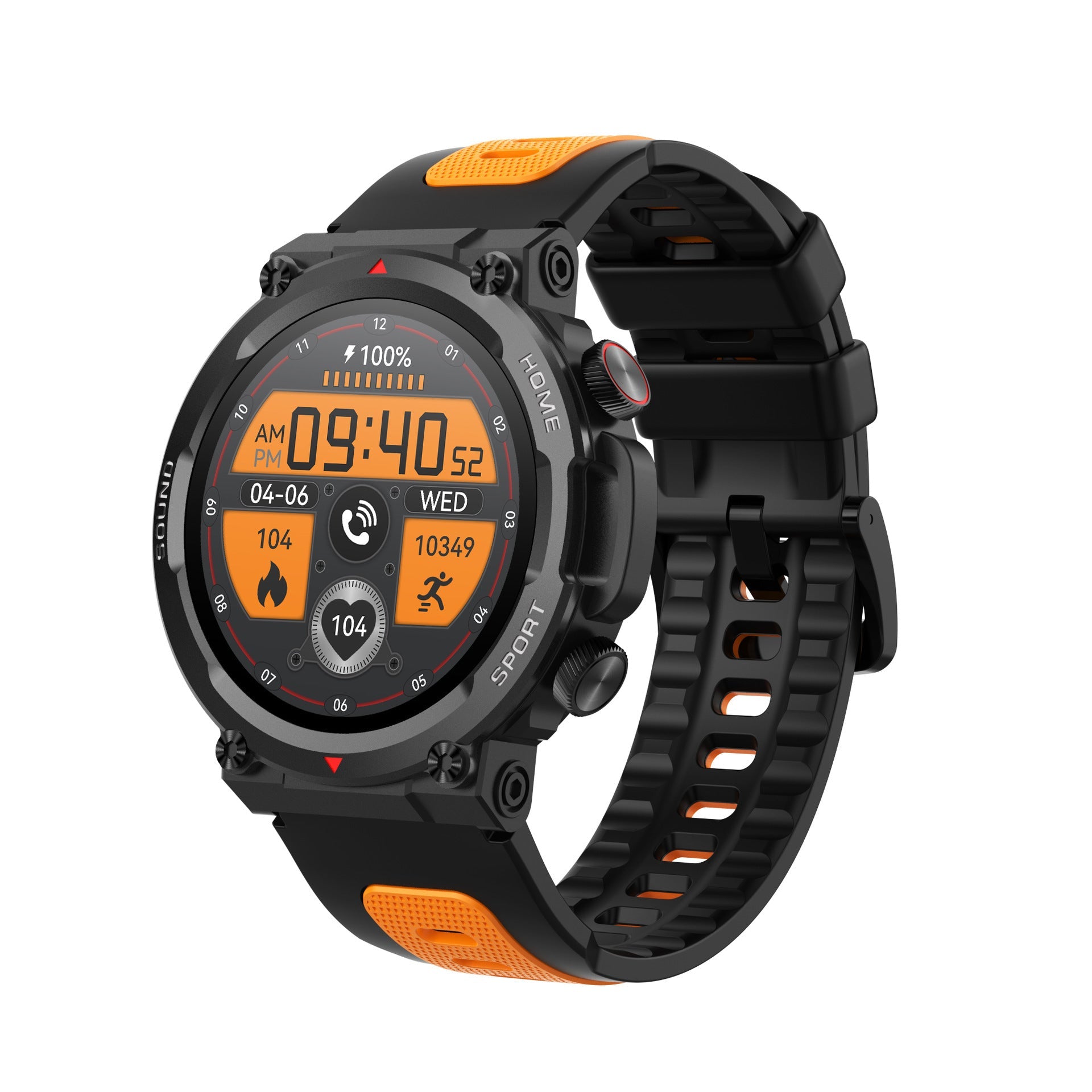 Black and Orange Strap Sports Smart Watch with Step Counting Heart Rate - Teleplus step counting strap sports smart