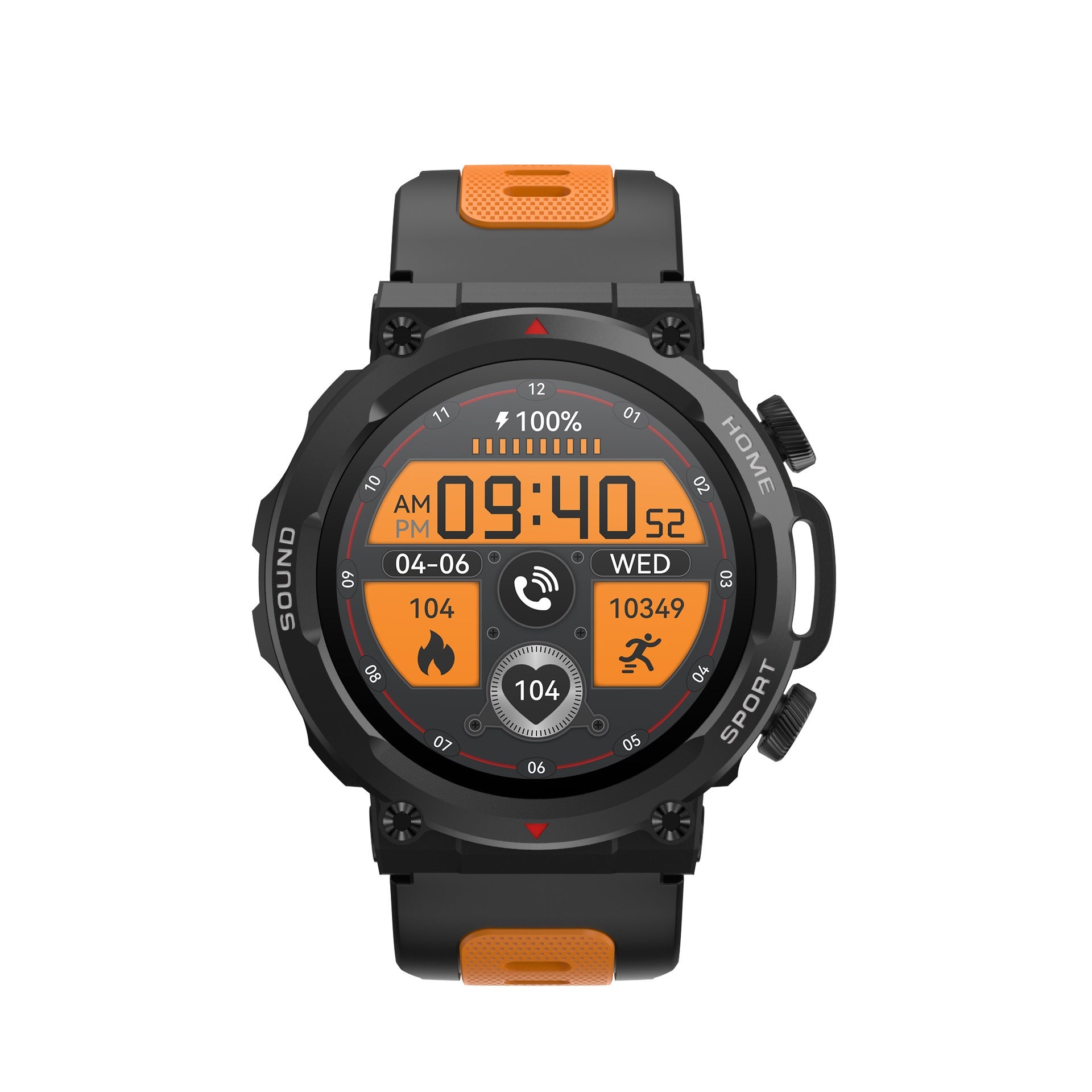 Black and Orange Strap Sports Smart Watch with Step Counting Heart Rate - Teleplus step counting strap sports smart
