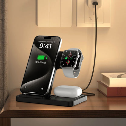 Black and White Adjustable Folding Phone Holder for iPhone 15 Charging Set - iphone15 charging set wireless charger