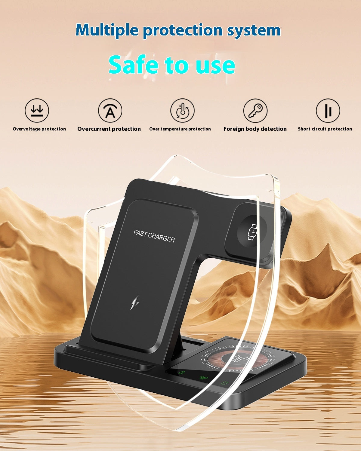 Black and White Adjustable Folding Phone Holder for iPhone 15 Charging Set - iphone15 charging set wireless charger