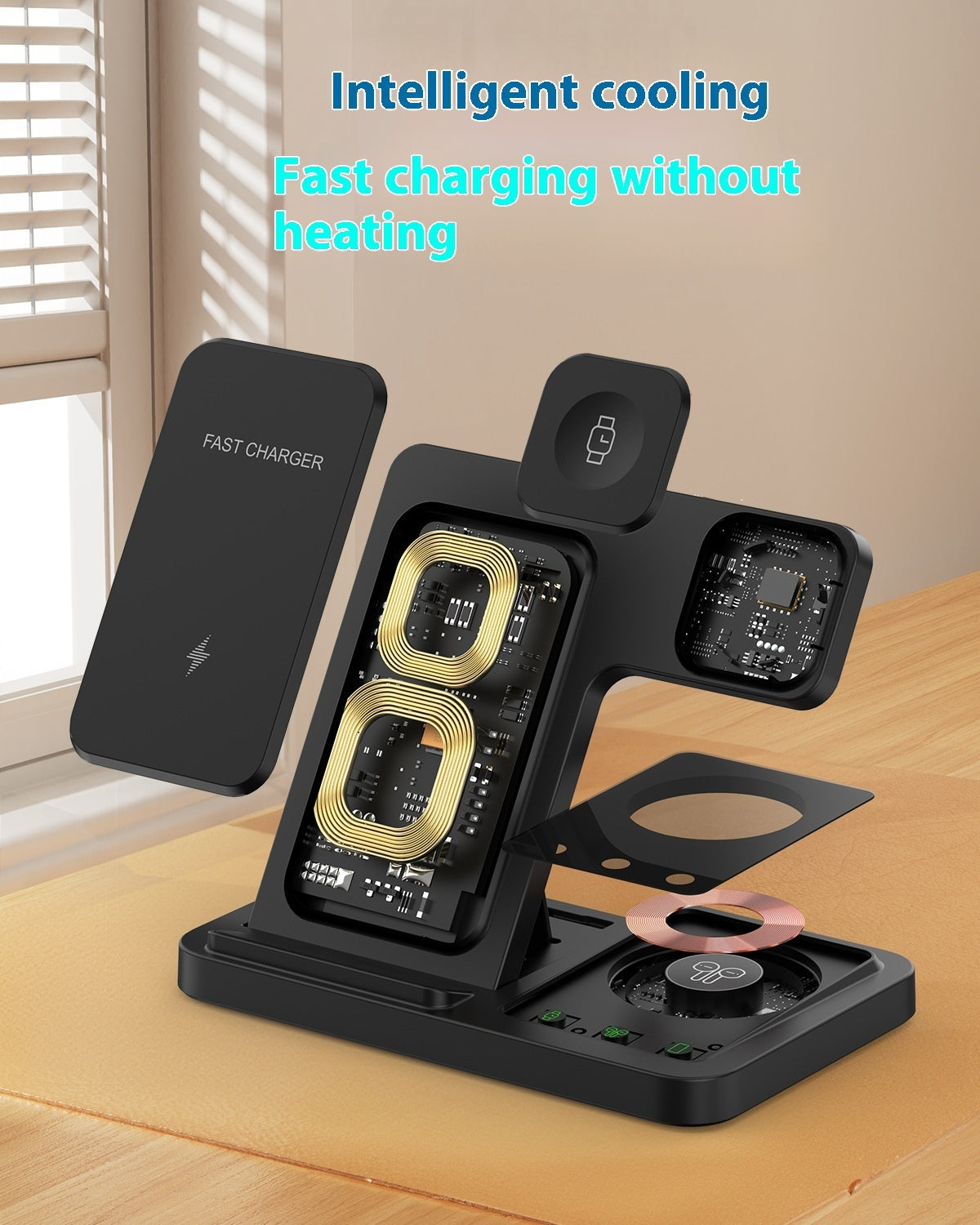 Black and White Adjustable Folding Phone Holder for iPhone 15 Charging Set - iphone15 charging set wireless charger