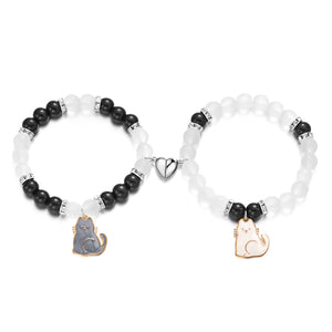 White Cat Zodiac Bracelet Set with Zinc Alloy Animals for United States Buyers - Black And Love Magnetic united states