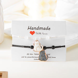 Stylish Cat Bracelet with Electroplating Zinc Alloy Zodiac Pendant - Black And White Couple white cat bracelet stylish