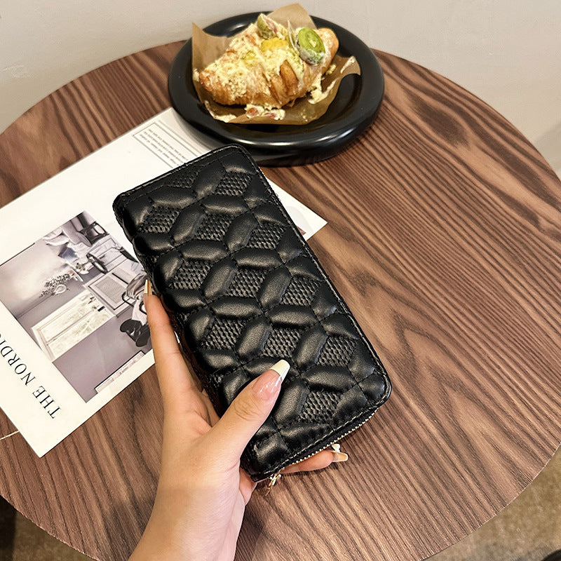 Black and White PU Suitcase with Slit Pocket Diamond Mesh Design - Teleplus