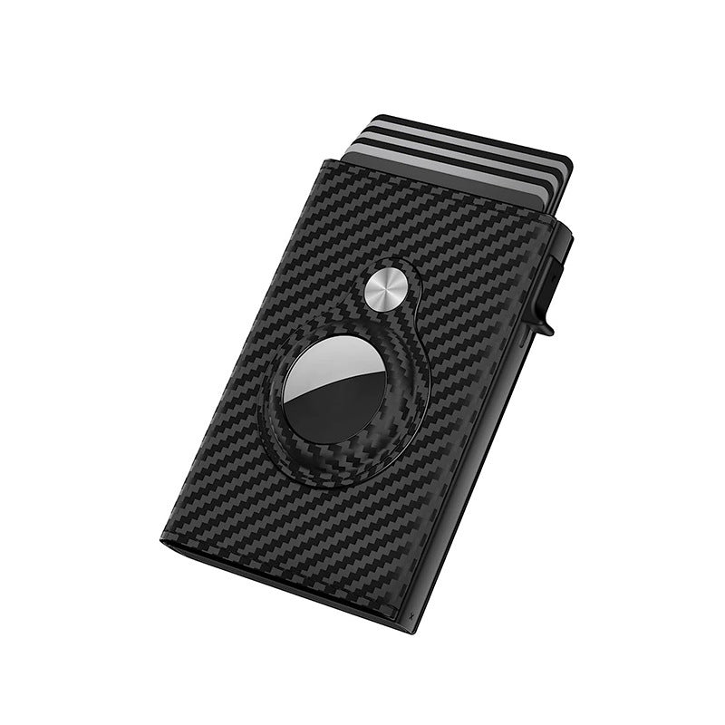 Black Anti-Theft Card Holder with Genuine Leather and Carbon Fiber Design - Steal This Stylish Today united states chf