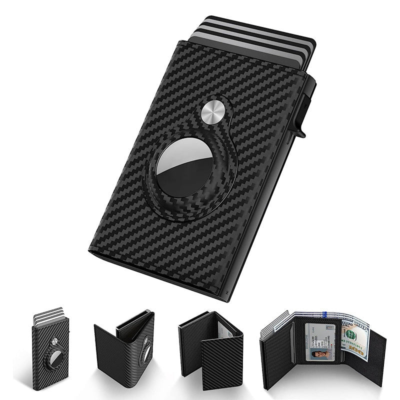 Black Anti-Theft Card Holder with Genuine Leather and Carbon Fiber Design - Steal This Stylish Today united states chf
