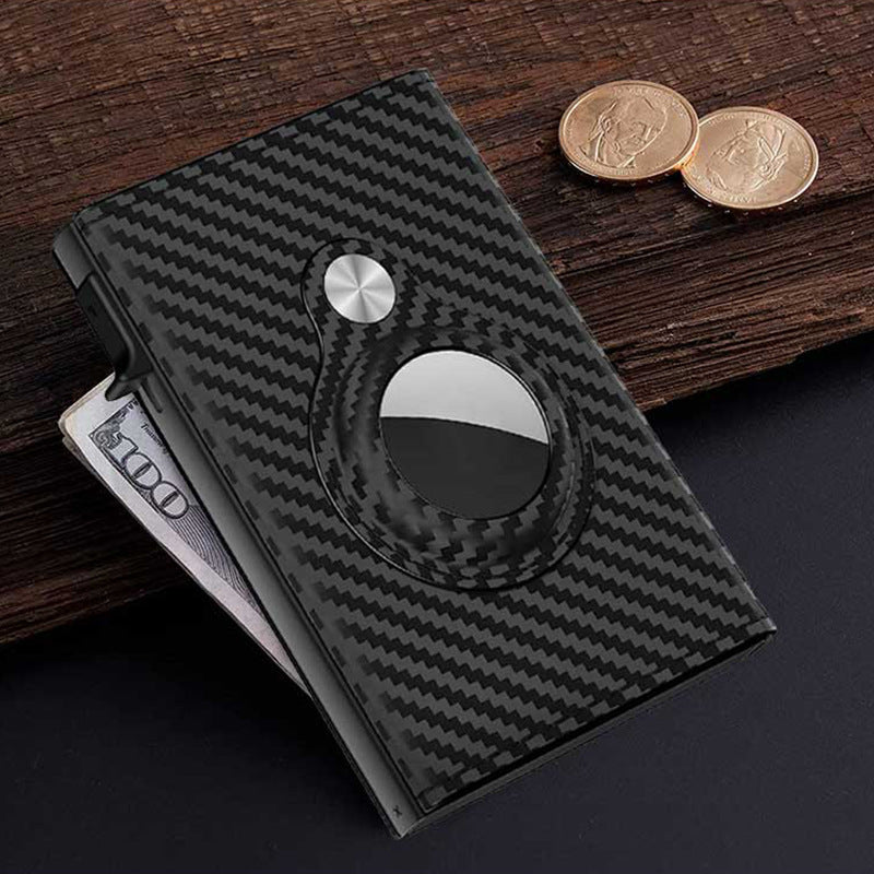 Black Anti-Theft Card Holder with Genuine Leather and Carbon Fiber Design - Steal This Stylish Today united states chf