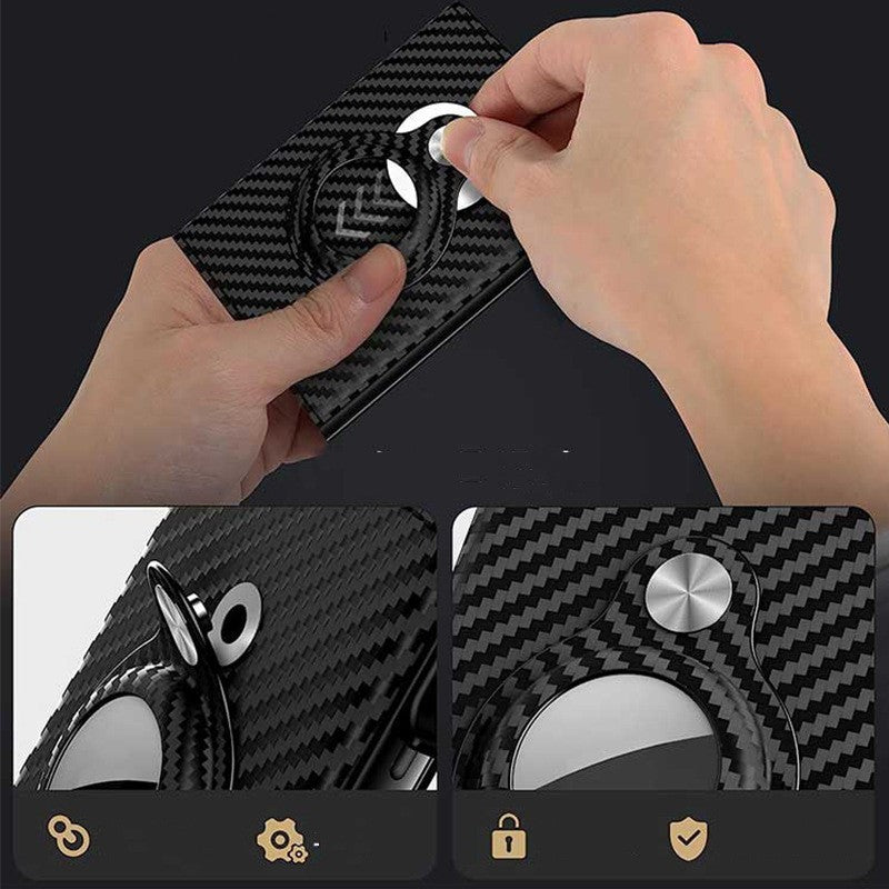 Black Anti-Theft Card Holder with Genuine Leather and Carbon Fiber Design - Steal This Stylish Today united states chf