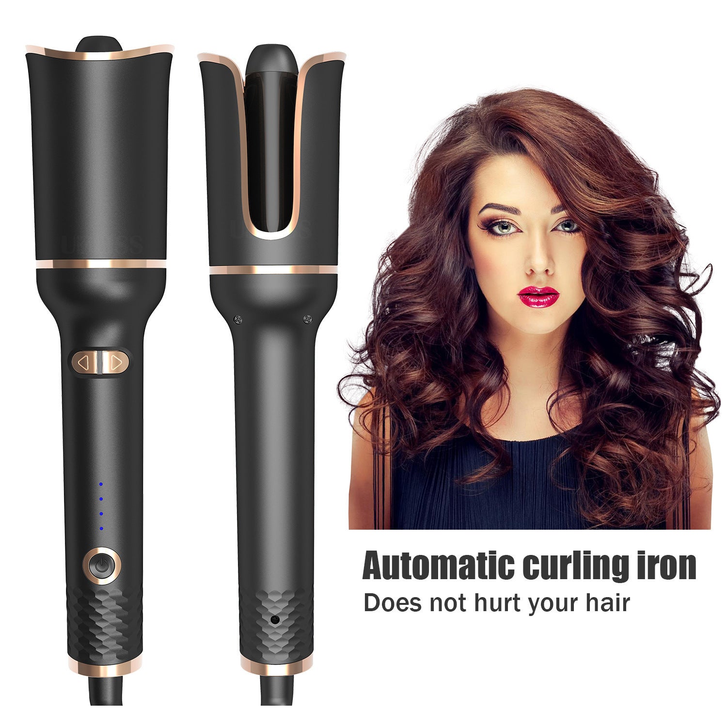 Black Automatic Spiral Curling Iron with Negative Ion Technology - Teleplus black automatic spiral electric curling