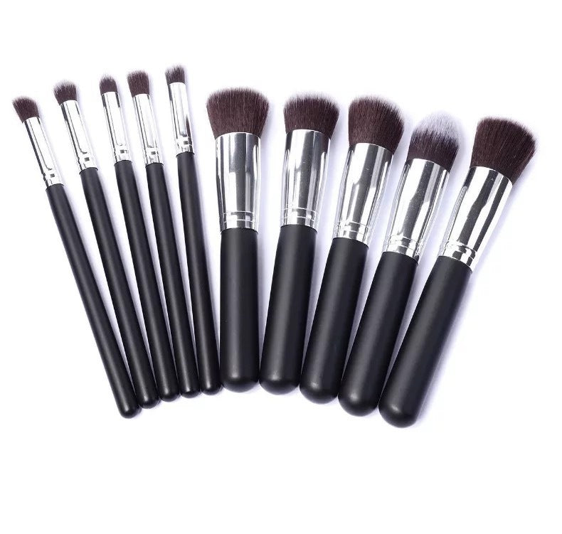 Black Bing Portable Makeup Brushes Suit 10 Pc Set for Beauty Application - black bing portable makeup brushes suit