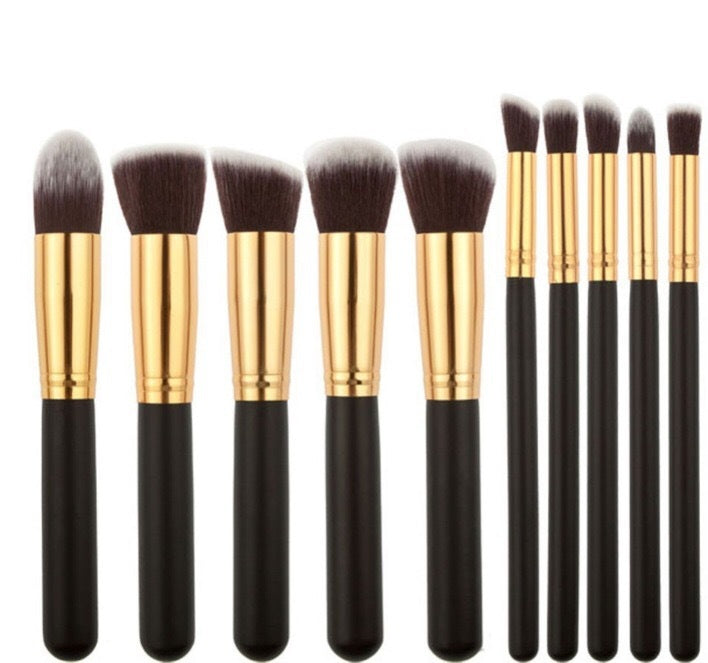 Black Bing Portable Makeup Brushes Suit 10 Pc Set for Beauty Application - black bing portable makeup brushes suit