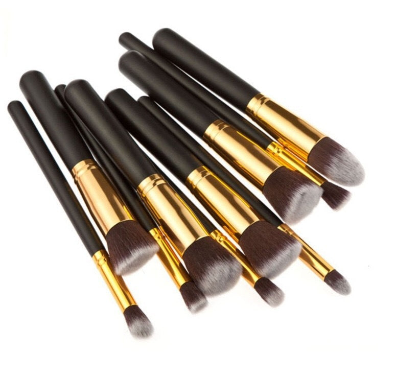 Black Bing Portable Makeup Brushes Suit 10 Pc Set for Beauty Application - black bing portable makeup brushes suit