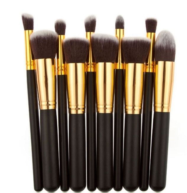 Black Bing Portable Makeup Brushes Suit 10 Pc Set for Beauty Application - black bing portable makeup brushes suit