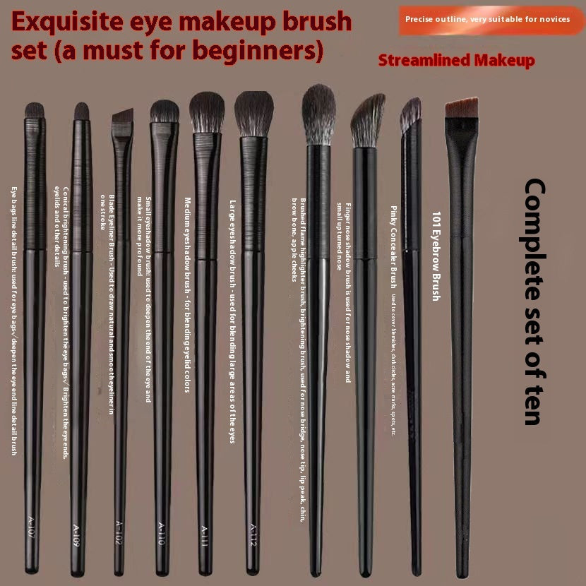 Black Brushed Eye Makeup Brush Set with Artificial Fiber and Leather Handles - Teleplus black brushed eye brush makeup
