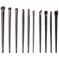 Black Brushed Eye Makeup Brush Set with Artificial Fiber and Leather Handles - Teleplus black brushed eye brush makeup