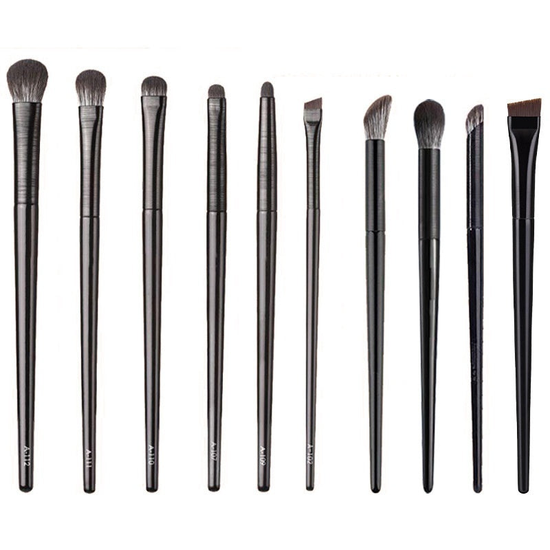 Black Brushed Eye Makeup Brush Set with Artificial Fiber and Leather Handles - Teleplus black brushed eye brush makeup