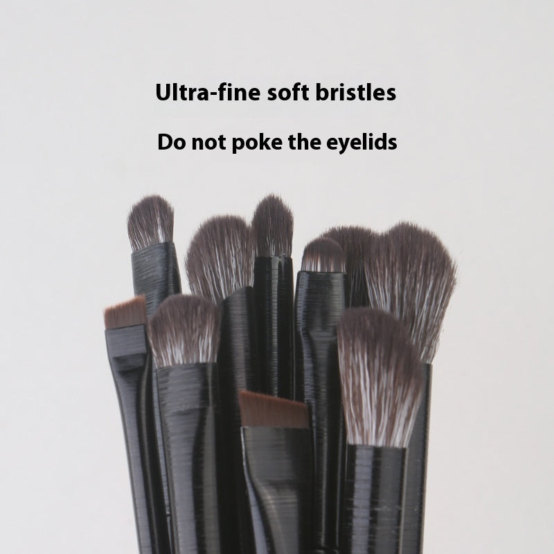Black Brushed Eye Makeup Brush Set with Artificial Fiber and Leather Handles - Teleplus black brushed eye brush makeup