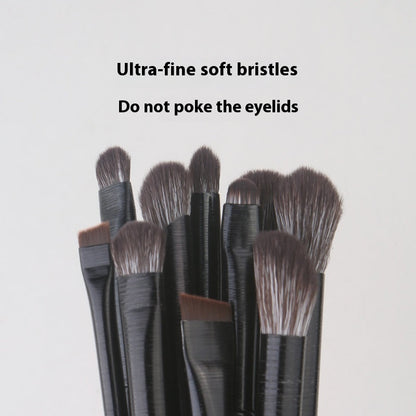 Black Brushed Eye Makeup Brush Set with Artificial Fiber and Leather Handles - Teleplus black brushed eye brush makeup