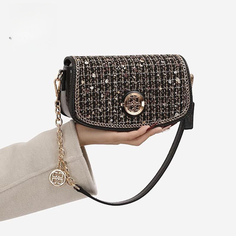 Black Chain Shoulder Bag PU Leather Crossbody Purse for Travel and Leisure