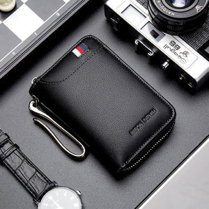 Black Cowhide Card Case with Zipper for Cards and Cash - Men Big Enough Snacks cowhide card case