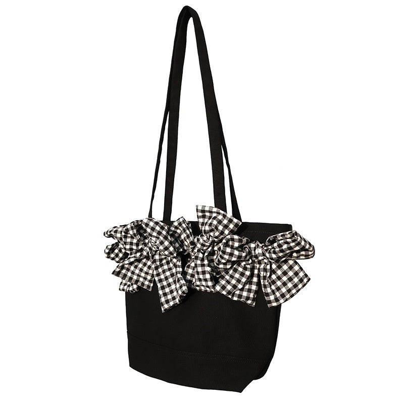 Black Crossbody Bag with Plaid Big Bow for Travel and Leisure - Teleplus Design plaid big bow crossbody bag