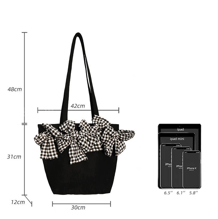 Black Crossbody Bag with Plaid Big Bow for Travel and Leisure - Teleplus Design plaid big bow crossbody bag