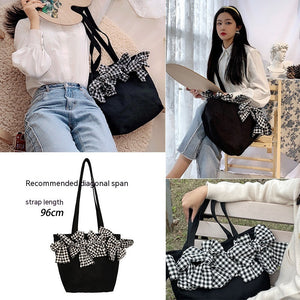 Black Crossbody Bag with Plaid Big Bow for Travel and Leisure - Teleplus Design plaid big bow crossbody bag