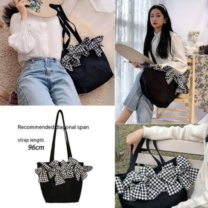 Black Crossbody Bag with Plaid Big Bow for Travel and Leisure - Teleplus Design plaid big bow crossbody bag