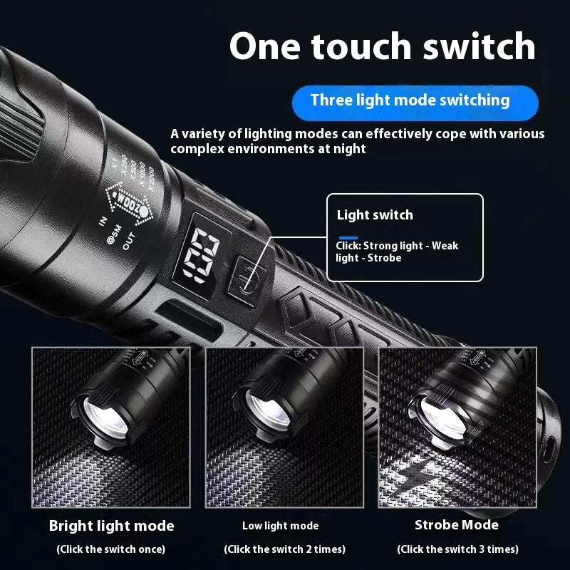 Black Digital Focus Flashlight with Portable Long Endurance and Strong Light - Teleplus flashlight charging portable