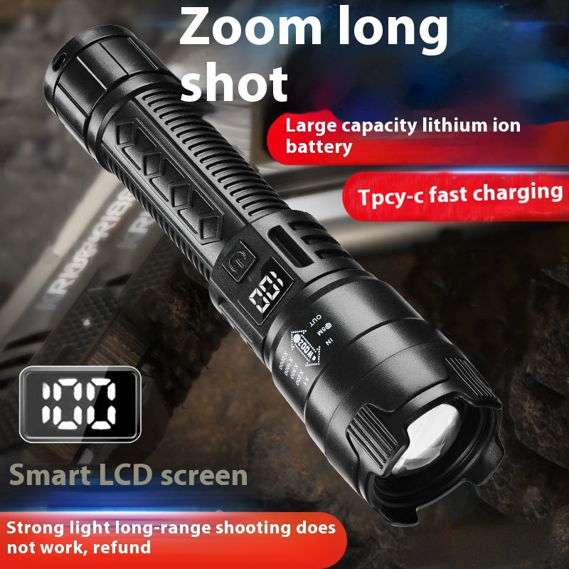 Black Digital Focus Flashlight with Portable Long Endurance and Strong Light - Teleplus flashlight charging portable