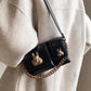 Women black baguette bag with squirrel accessory design elegant shoulder handbag
