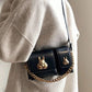 Women black baguette bag with squirrel accessory design elegant shoulder handbag