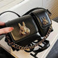 Women black baguette bag with squirrel accessory design elegant shoulder handbag