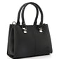 Black Faux Leather Zippered Handbag with 3 Compartments Adjustable Strap Hand Arm and Shoulder Bag