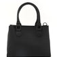 Black Faux Leather Zippered Handbag with 3 Compartments Adjustable Strap Hand Arm and Shoulder Bag