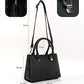 Black Faux Leather Zippered Handbag with 3 Compartments Adjustable Strap Hand Arm and Shoulder Bag