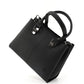 Black Faux Leather Zippered Handbag with 3 Compartments Adjustable Strap Hand Arm and Shoulder Bag