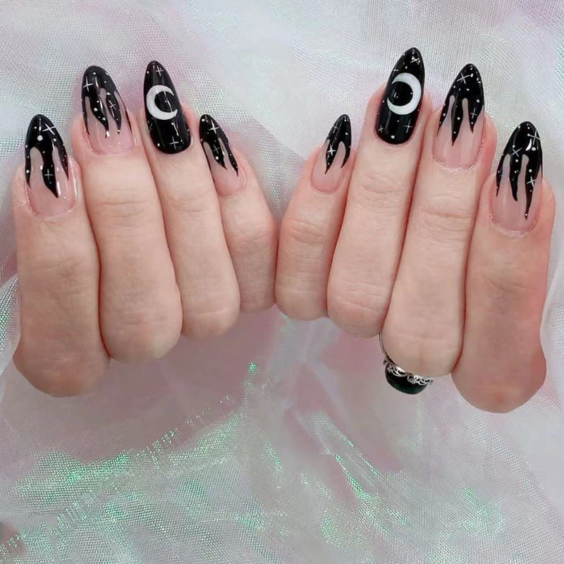 Black Flame Star and Moon Varnish for Nail Enhancement with Water Drop Effect - nail enhancement black flame star moon