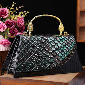 Black Genuine Leather Crossbody Bag with Gold Hardware and Outer Pocket