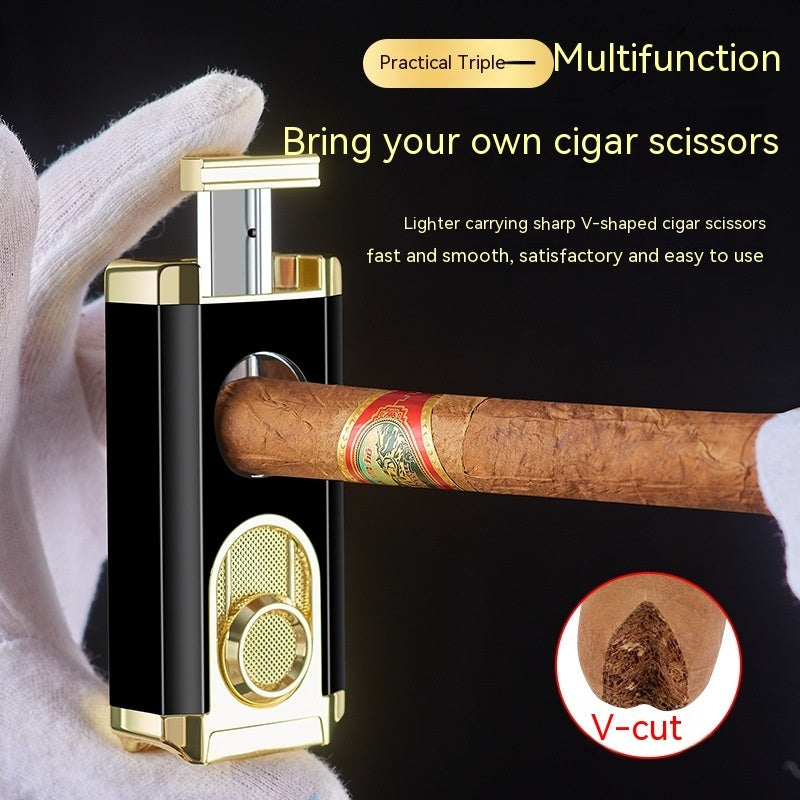 Black Gold Nickle Transom Three Torch Lighter with Zinc Alloy Gift Box - Nickel for Cigar Enthusiasts transom three